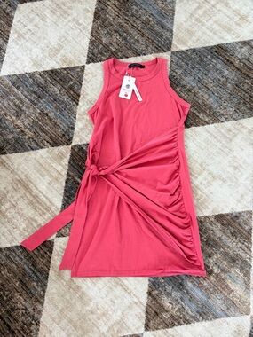 Sleeveless Knot-Front Mini Dress in Coral